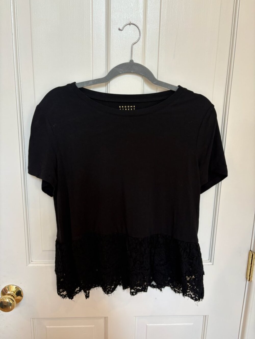 Kate Spade New York (Broome Street) Black Lace-Hem Peplum Tee